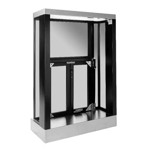 Panoramic Three Sided View Manual Bi Fold Transaction Window 20" W x 18 1/4" H Service Opening Dark Bronze Anodized Finish