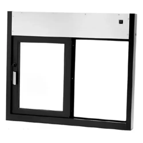 Fully Automatic Single Sliding Transaction Windows With Insulated Glass 45 1/2" W x 38" H Size Left Hand Slide Dark Bronze Anodized Finish