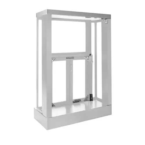 Panoramic Three Sided View Manual Bi Fold Transaction Window 20" W x 24 1/4" H Service Opening Clear Anodized Finish