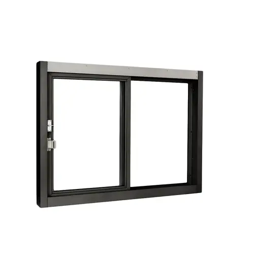 Self Closing Side Sliding Transaction Window With Insulated Glass 48" W x 48" H Size Left Hand Slide Dark Bronze Anodized Finish