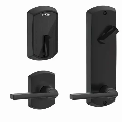 Control Smart Interconnected Lock UL Listed with Greenwich Trim and Latitude Lever with 51/2" Bore Spacing with 12356 Latch and 10121 Strike Matte Black Finish