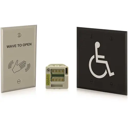 Microwave activation plate, single and double gang, black faceplate (text and logo), adjustable 4 to 24 In., 12 to 24 V AC/DC