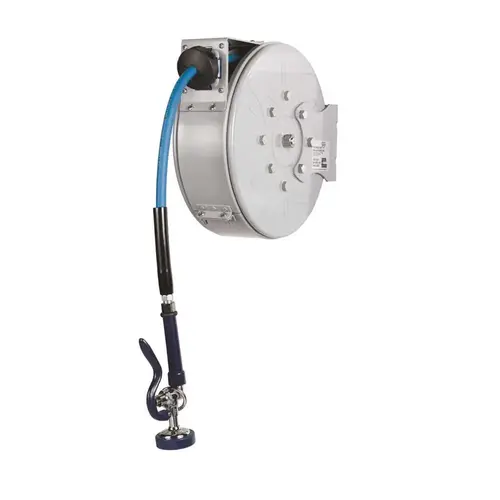 Hose Reel, Enclosed, Epoxy Coated Steel, 3/8"Id X 30 ft Hose, Spray Valve