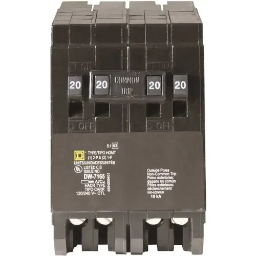 Homeline 2-20 Amp Single-Pole 1-20 Amp 2-Pole Quad Tandem Circuit Breaker