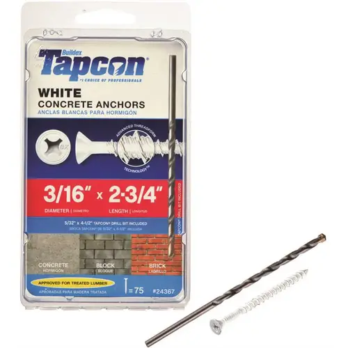3/16 in. x 2-3/4 in. White Uitrashield Phillips Flat-Head Concrete Anchors - pack of 75 3/16 in. x 2-3/4 in. White Uitrashield Phillips Flat-Head Concrete Anchors - pack of 75