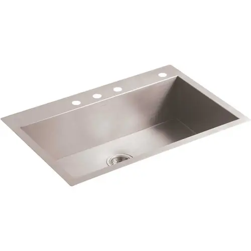 Vault Dual Mount Stainless Steel 33 in. 4-Hole Single Bowl Kitchen Sink with Basin Rack Vault Dual Mount Stainless Steel 33 in. 4-Hole Single Bowl Kitchen Sink with Basin Rack