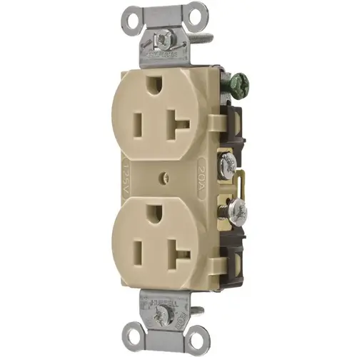 20 Amp 125 Volt Commercial Wire Grounding Duplex Standard Outlet (Ivory)