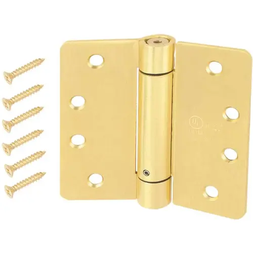 4 in. Satin Brass 1/4 in. Radius Adjustable Spring Door Hinge 4 in. Satin Brass 1/4 in. Radius Adjustable Spring Door Hinge