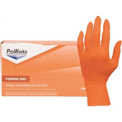 Powder-Free Exam-Grade Nitrile Gloves with Beaded Cuff, Orange, Large - pack of 100