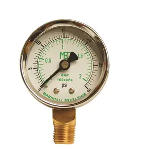MEC MEJ501 Dial Dry Pressure Gauge 0-30 psi, Brass Bottom Mount 1/4 in. MNPT, 2 in. Steel Case