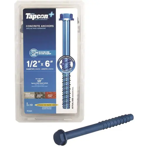 1/2 in. x 6 in. Steel Hex Washer-Head Indoor/Outdoor Concrete Anchors Blue Climaseal - pack of 10 1/2 in. x 6 in. Steel Hex Washer-Head Indoor/Outdoor Concrete Anchors Blue Climaseal - pack of 10