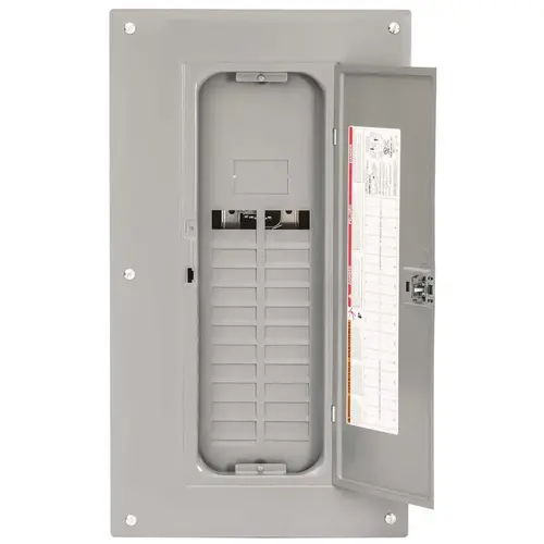 Homeline 125 Amp 24-Space 48-Circuit Indoor Main Lug Qwik-Grip Plug-On Neutral Load Center with Cover, Ground Bar Homeline 125 Amp 24-Space 48-Circuit Indoor Main Lug Qwik-Grip Plug-On Neutral Load Center with Cover, Ground Bar