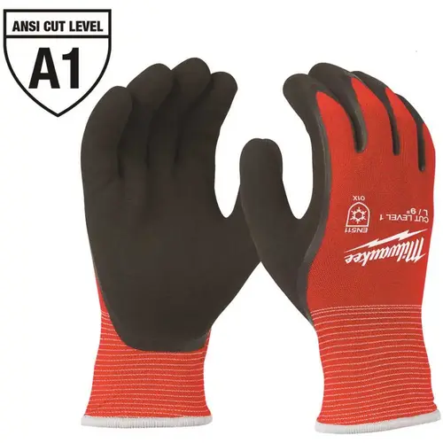 Medium Red Latex Level 1 Cut Resistant Insulated Winter Dipped Work Gloves Pair