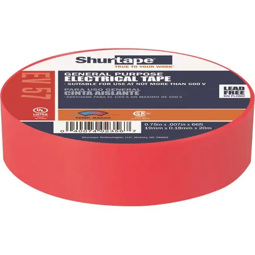 EV 57 General Purpose Electrical Tape, UL Listed, RED, 7 mils, 3/4 in. x 66 ft. []