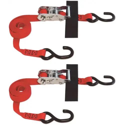 8 ft. x 1 in. S-Hook Ratchet Strap with Hook and Loop Storage Fastener in Red 8 ft. x 1 in. S-Hook Ratchet Strap with Hook and Loop Storage Fastener in Red