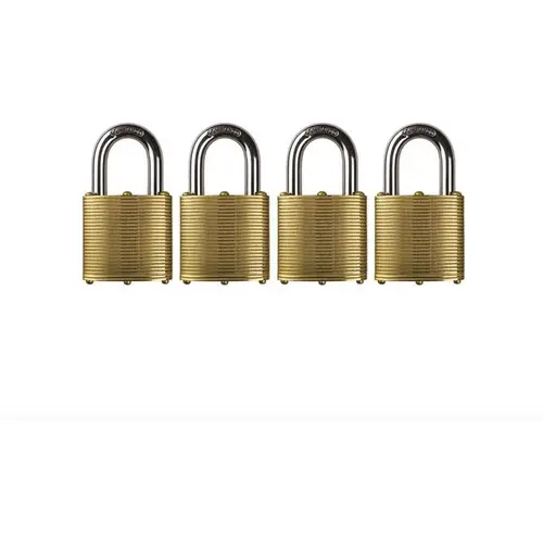 Marine Heavy Duty Brass Rustproof Keyed Padlock 1-3/4 in. W 1-1/8 in. Alloy Shackle Weather Resistant - pack of 4