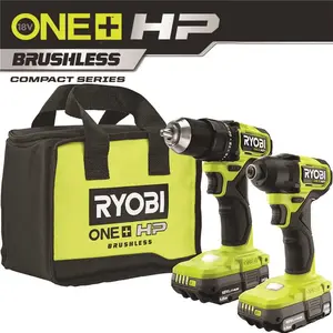 RYOBI PSBCK01K ONE+ HP 18V Brushless Cordless Compact 1/2 in. Drill and Impact Driver Kit with (2) 1.5 Ah Batteries, Charger and Bag