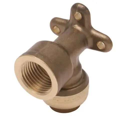 Brass Pipe 90 degree Drop Ear Elbow: 1/2 x 12" Fitting, Threaded, Push-to-Connect x FNPT, Lead Free