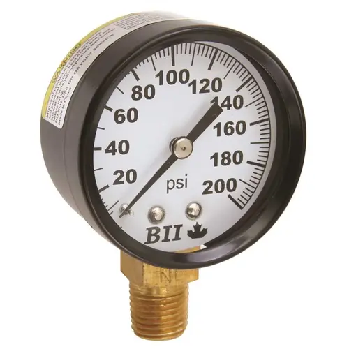 PRESSURE GAUGE 0 TO 200 PSI, 2 IN. FACE, LEAD FREE PRESSURE GAUGE 0 TO 200 PSI, 2 IN. FACE, LEAD FREE