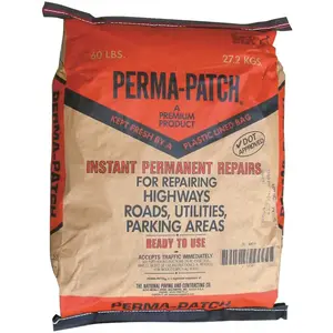 Perma-Patch PP-60-C Drywall & Hard Surface Compounds; Product Type: Asphalt Patch ; Color: Black ; Container Size: 60 lb ; Container Type: Bag ; Composition: Asphaltic ; Coverage: 0.5 cu ft