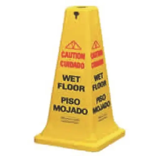36 In. Multi-Lingual Caution 'Wet Floor' Safety Cone (Yellow)