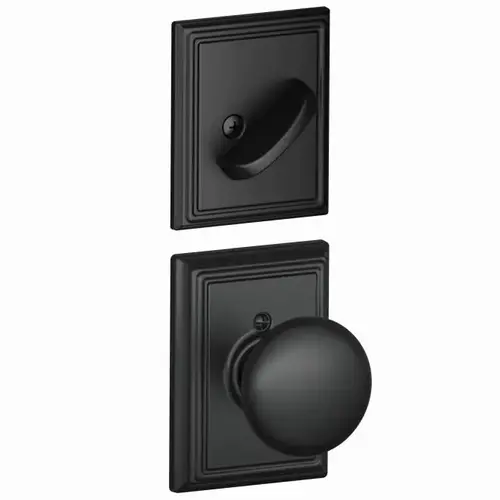 Plymouth Knob with Addison Rose Interior Active Trim with 12326 Latch and 10269 Strikes Matte Black Finish Plymouth Knob with Addison Rose Interior Active Trim with 12326 Latch and 10269 Strikes Matte Black Finish