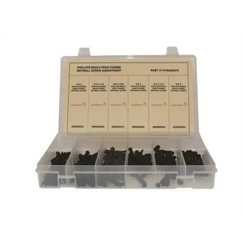 Phillips Bugle Head Drywall Screw Coarse Thread Black Phos Assortment in Plastic Tray