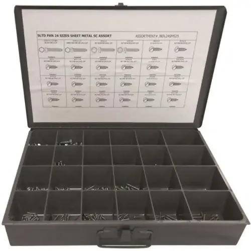 Slotted Pan and External Hex Head Sheet Metal Screw Kit Zinc Plated Assortment in Metal Tray - pack of 600