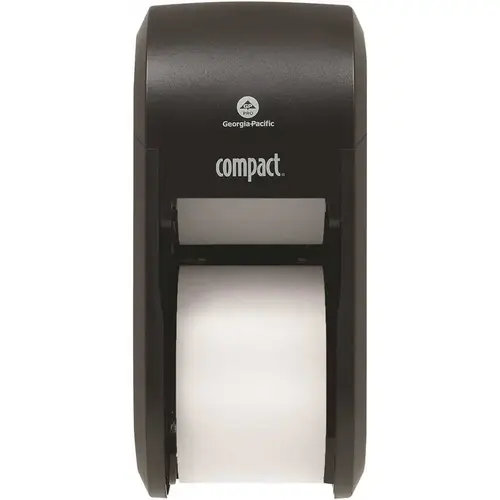 Compact Toilet Paper Dispenser 5X5.375 IN Wall Mount Black 2-Roll Coreless Vertical High Capacity