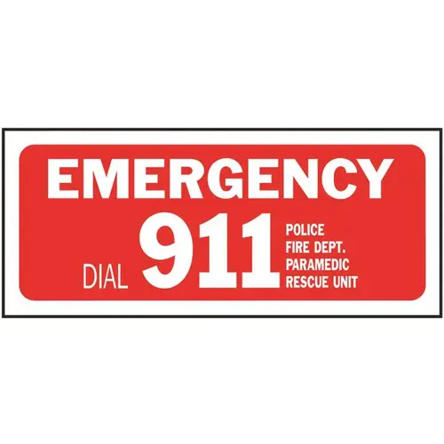 "Emergency 911" Pool Safety Sign, Polyethylene, 14 X 6"