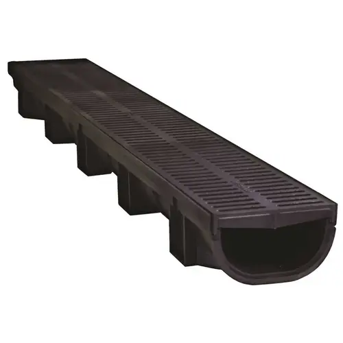 Compact Series 5.4 in. W x 3.2 in. D x 39.4 in. L Trench and Channel Drain with Black Grate