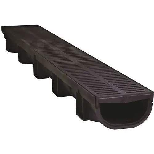 Compact Series 5.4 in. W x 3.2 in. D x 39.4 in. L Trench and Channel Drain Kit with Black Grate ( 9.8 ft) - pack of 3