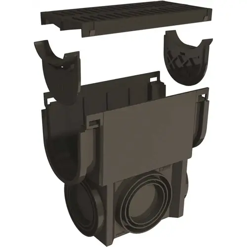 Compact Series Black Slim Drainage Pit and Catch Basin for 3.2 in. Modular Trench and Channel Drain Systems Compact Series Black Slim Drainage Pit and Catch Basin for 3.2 in. Modular Trench and Channel Drain Systems