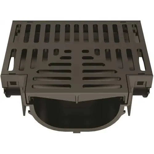 Compact Series Tee for 3.2 in. Trench and Channel Drain Systems with Black Grate Compact Series Tee for 3.2 in. Trench and Channel Drain Systems with Black Grate