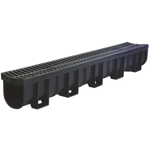 Deep Series 39.4 in. L x 5.4 in. W x 5.4 in. D Trench and Channel Drain Kit with Black Grates (: 39.4 ft) - pack of 12