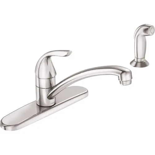 Adler Single-Handle Low Arc Standard Kitchen Faucet with Side Sprayer in Chrome Adler Single-Handle Low Arc Standard Kitchen Faucet with Side Sprayer in Chrome