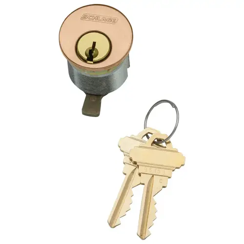 1-1/4 In. Mortise Cylinder, 6-pin, 1348 Keyway, Keyed Different, Straight Cam, Compression Spring, 2 Keys, Satin Bronze Clear Coated Finish, Non-handed Satin Bronze Clear Coated 1-1/4 In. Mortise Cylinder, 6-pin, 1348 Keyway, Keyed Different, Straight Cam, Compression Spring, 2 Keys, Satin Bronze Clear Coated Finish, Non-handed Satin Bronze Clear Coated