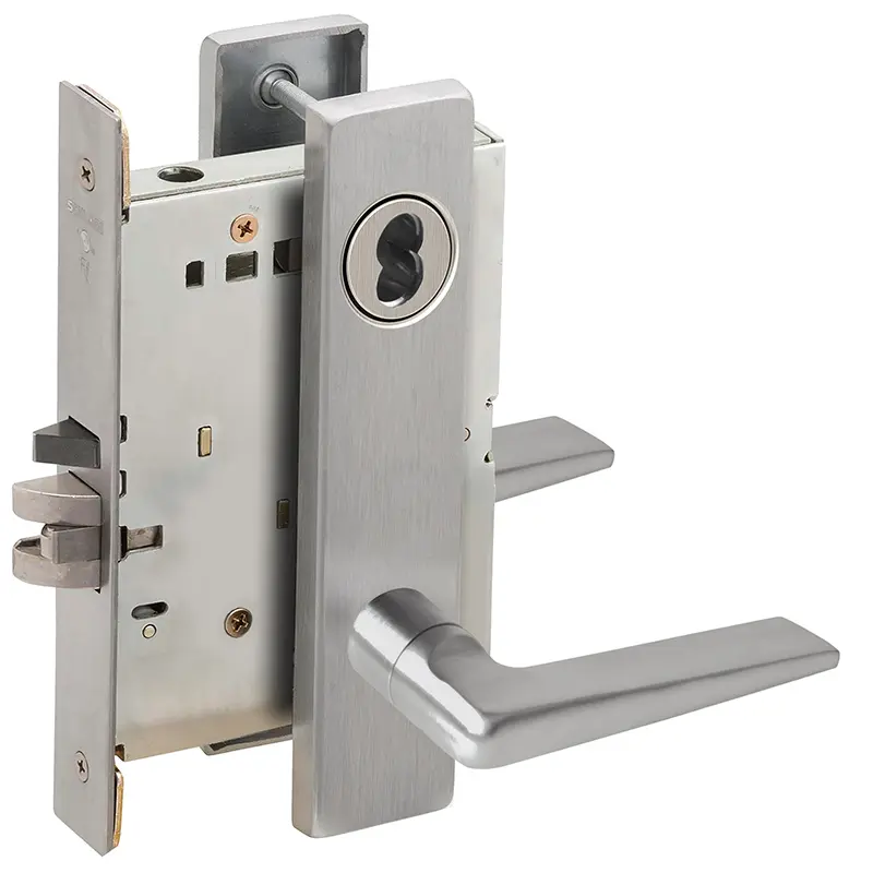 Schlage Commercial Classroom Holdback Mortise Lock with Small Format IC Less Core with 05 Lever and L Escutcheon Satin Chrome Finish L9076BD 05L 626 Schlage Commercial Classroom Holdback Mortise Lock with Small Format IC Less Core with 05 Lever and L Escutcheon Satin Chrome Finish L9076BD 05L 626