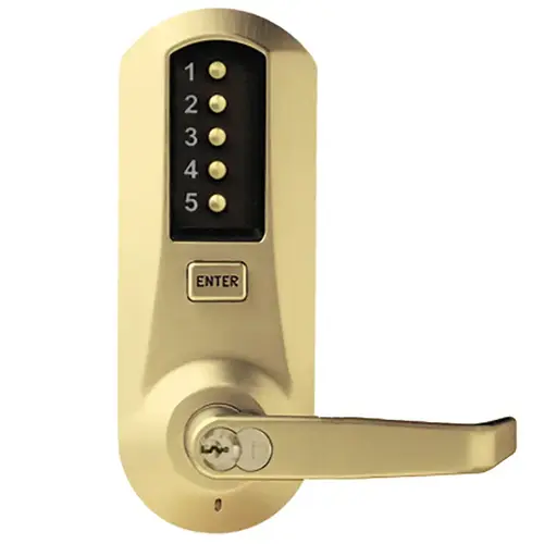 Cylindrical Combination Lever Lock, 2-3/4" Backset, 1/2" Throw Latch, Medeco/Yale/ASSA/Abloy LFIC Prep, Less Core, Satin Brass Cylindrical Combination Lever Lock, 2-3/4" Backset, 1/2" Throw Latch, Medeco/Yale/ASSA/Abloy LFIC Prep, Less Core, Satin Brass