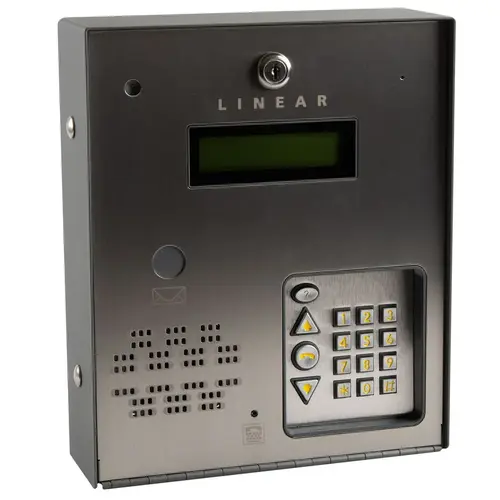 Commercial Telephone Entry System - One Door, Stainless Steel Front Panel, Telephone Style Keypad with Lighting, Total of 125 Directory Listings or Stand-Alone Entry Codes, Two-Line-16-Character LCD Display, Form "C" Access Relay Commercial Telephone Entry System - One Door, Stainless Steel Front Panel, Telephone Style Keypad with Lighting, Total of 125 Directory Listings or Stand-Alone Entry Codes, Two-Line-16-Character LCD Display, Form "C" Access Relay