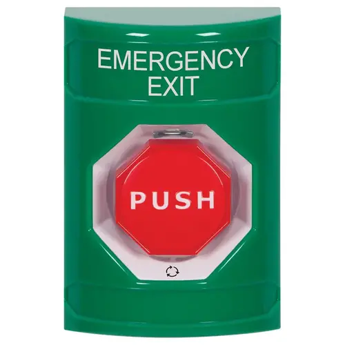 Stopper Station, Green, No Cover, Turn-to-Reset, Illuminated, "EMERGENCY EXIT"English