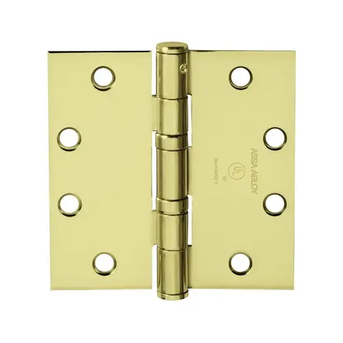 Full Mortise Hinge, 5-Knuckle, Standard Weight, 4-1/2" x 4", Square Corner, Non-Removable Pin, Bright Brass Full Mortise Hinge, 5-Knuckle, Standard Weight, 4-1/2" x 4", Square Corner, Non-Removable Pin, Bright Brass