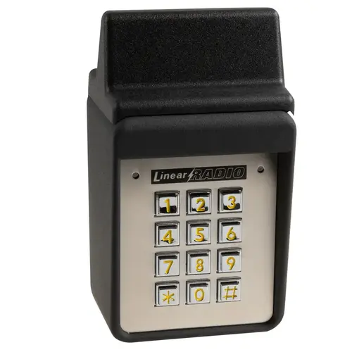 Exterior Wireless Keypad, Internal Antenna, Built-in Downlight, Rugged Cast Aluminum Housing, Powered by 9-Volt Lithium Battery, 318 MHz RF Frequency Exterior Wireless Keypad, Internal Antenna, Built-in Downlight, Rugged Cast Aluminum Housing, Powered by 9-Volt Lithium Battery, 318 MHz RF Frequency