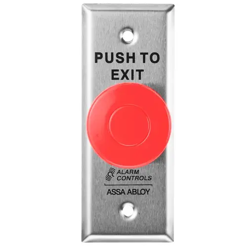 1-1/2" Dia. Red Button, "PUSH TO EXIT", Momentary, Narrow Plate, Satin Stainless Steel