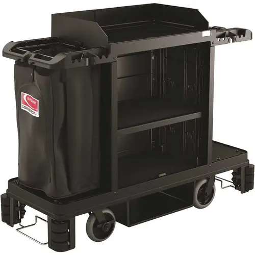 Housekeeping Plastic Cleaning Cart with Laundry and Tool Storage Black Housekeeping Plastic Cleaning Cart with Laundry and Tool Storage Black