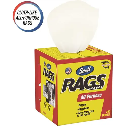 Rags In A Box  Heavy Duty Disposable Towel, 9.75 in W, 12.35 in L, White