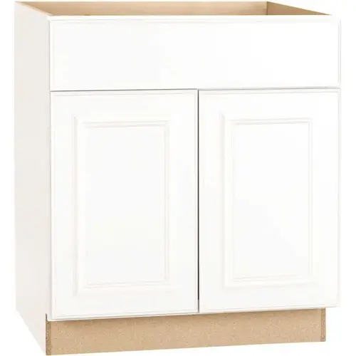 Hampton Satin White Raised Panel Stock Assembled Base Kitchen Cabinet with Drawer Glides (30 in. x 34.5 in. x 24 in.) Hampton Satin White Raised Panel Stock Assembled Base Kitchen Cabinet with Drawer Glides (30 in. x 34.5 in. x 24 in.)