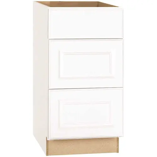 Hampton Satin White Raised Panel Assembled Drawer Base Kitchen Cabinet with Drawer Glides (18 in. x 34.5 in. x 24 in.) Hampton Satin White Raised Panel Assembled Drawer Base Kitchen Cabinet with Drawer Glides (18 in. x 34.5 in. x 24 in.)