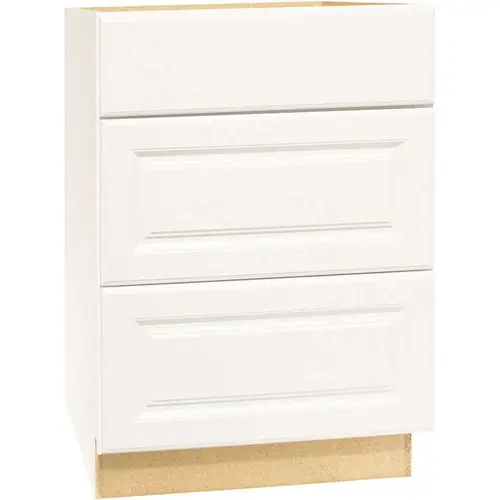 Hampton Satin White Raised Panel Assembled Drawer Base Kitchen Cabinet with Drawer Glides (24 in. x 34.5 in. x 24 in.) Hampton Satin White Raised Panel Assembled Drawer Base Kitchen Cabinet with Drawer Glides (24 in. x 34.5 in. x 24 in.)