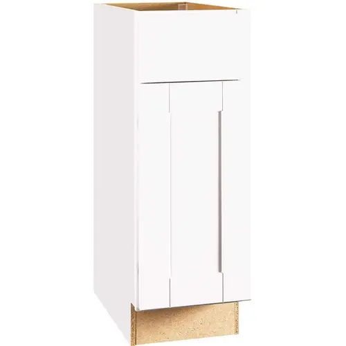 Shaker Satin White Stock Assembled Base Kitchen Cabinet with Ball-Bearing Drawer Glides (12 in. x 34.5 in. x 24 in.)